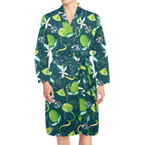 Lime ice flower pattern Men's Long Sleeve Belted Night Robe