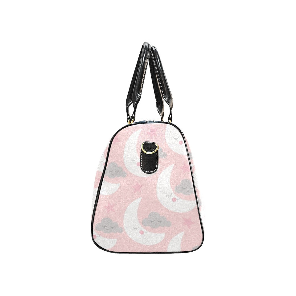 Cute moon cloud star pattern pink dot background Travel Bag