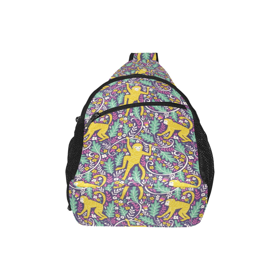 Cute yellow monkey leaves pattern All Over Print Chest Bag