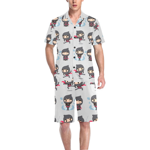 Cute ninja pattern Men's V-Neck Short Pajama Set