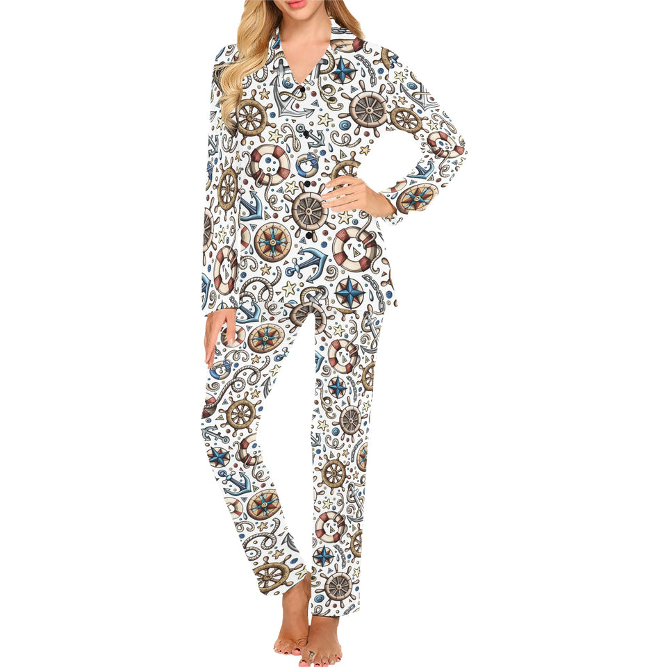 Cute nautical steering wheel anchor pattern Women's Long Pajama Set