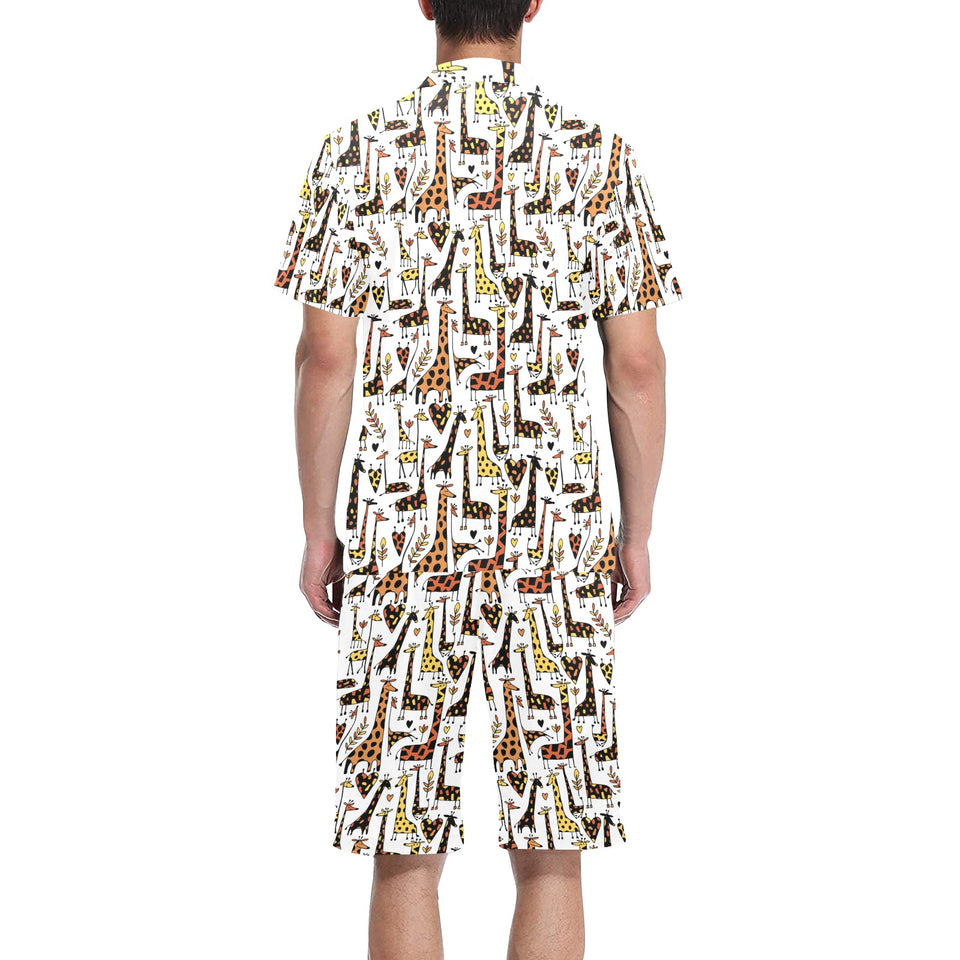 Giraffe Pattern Print Design 05 Men's V-Neck Short Pajama Set
