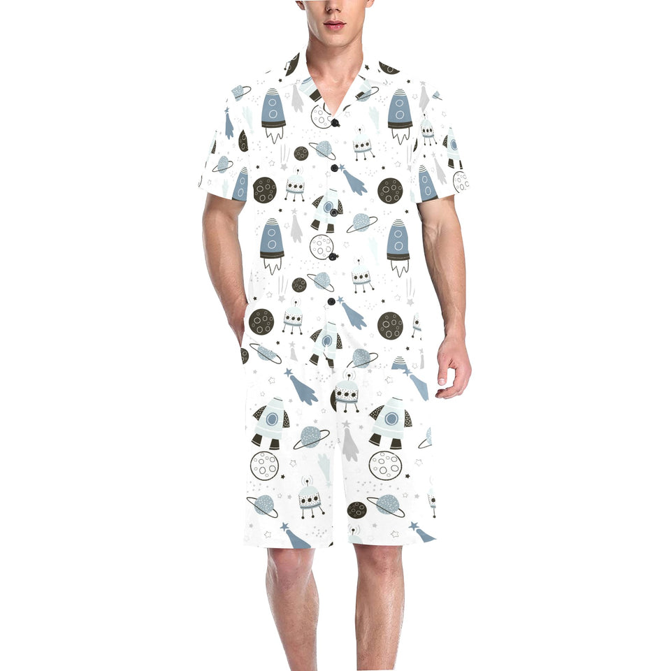 Hand drawn space elements space rocket star planet Men's V-Neck Short Pajama Set