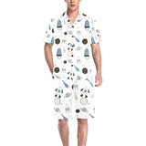 Hand drawn space elements space rocket star planet Men's V-Neck Short Pajama Set