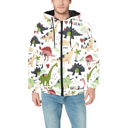 Cute dinosaurs pattern Men's Padded Hooded Jacket