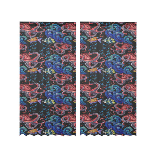 Octopus sea wave tropical fishe pattern Gauze Curtain