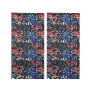 Octopus sea wave tropical fishe pattern Gauze Curtain