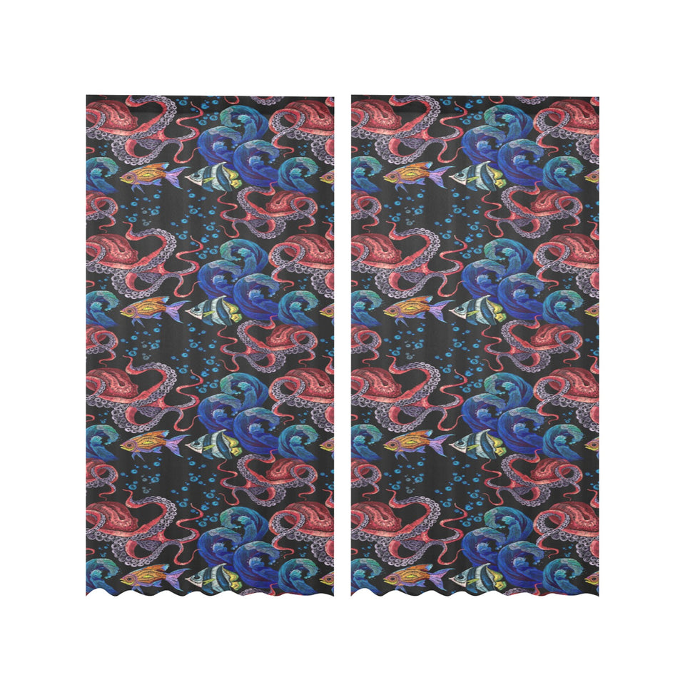 Octopus sea wave tropical fishe pattern Gauze Curtain