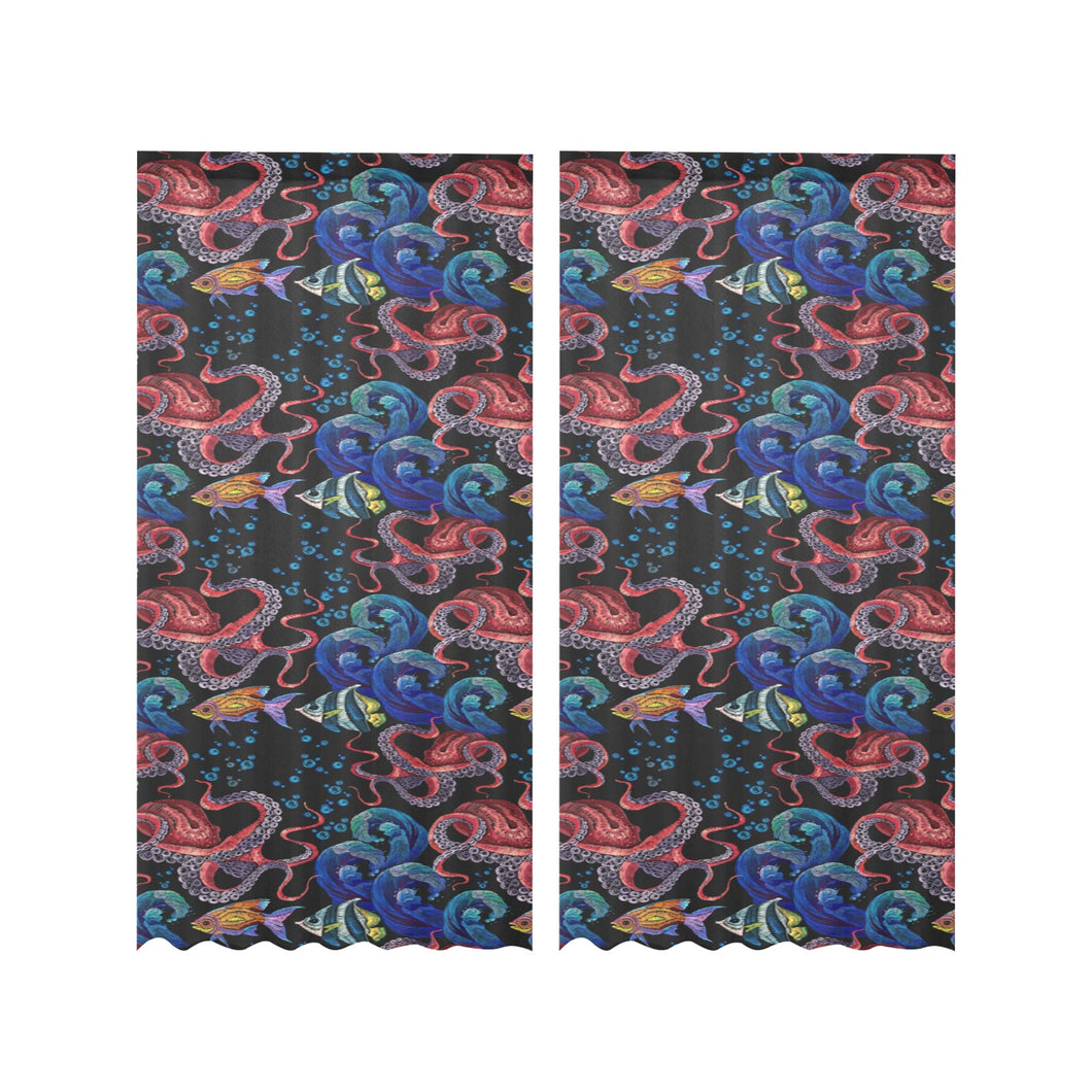 Octopus sea wave tropical fishe pattern Gauze Curtain