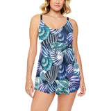Shell design pattern Chest Sexy Pleated Two Piece Swim Dress