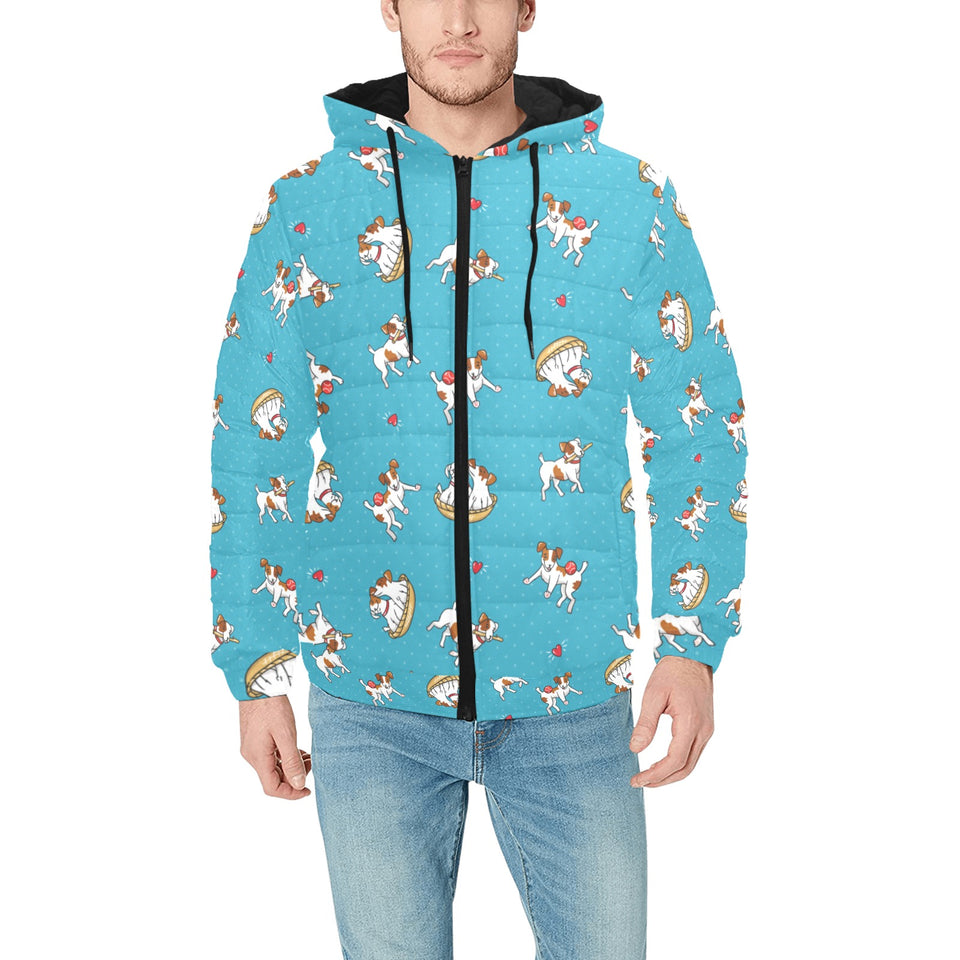 Jack Russel Pattern Print Design 03 Men's Padded Hooded Jacket