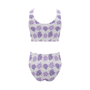 Hedgehog Pattern Print Design 05 Chest Bowknot High Waisted Bikini Swimsuit