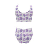 Hedgehog Pattern Print Design 05 Chest Bowknot High Waisted Bikini Swimsuit