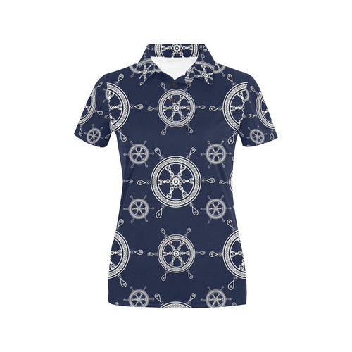 nautical steering wheel design pattern Women's All Over Print Polo Shirt