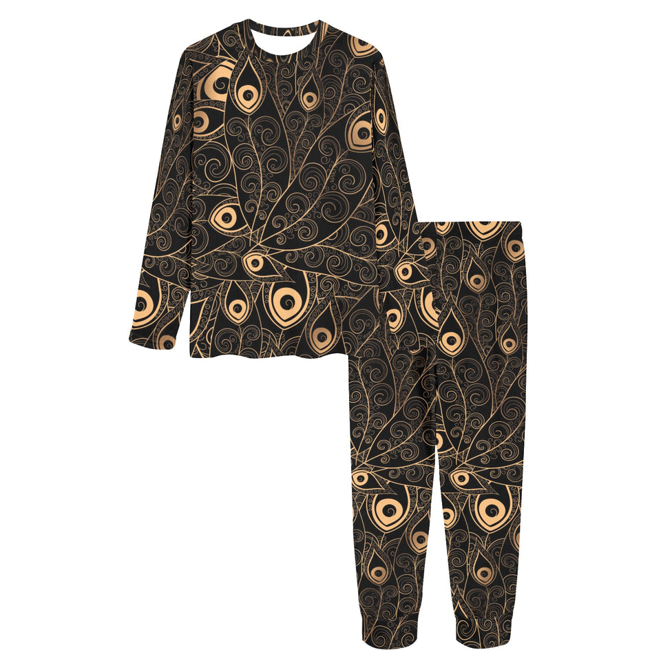 Gold peacock feather pattern Women's All Over Print Pajama Set