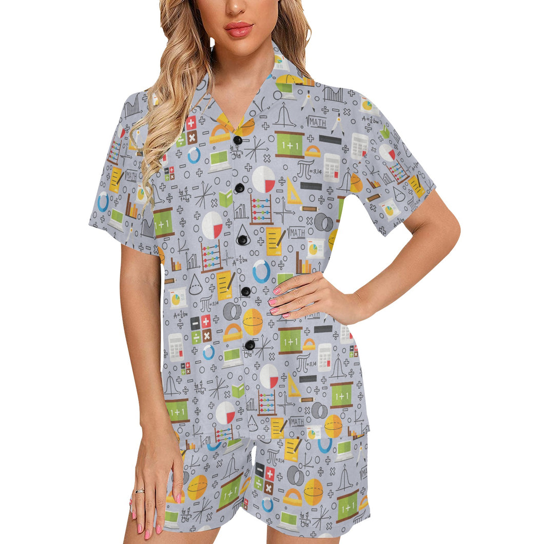 Math Pattern Print Design 04 Women's V-Neck Short Pajama Set