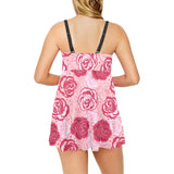 Rose Pattern Print Design 02 Chest Sexy Pleated Two Piece Swim Dress
