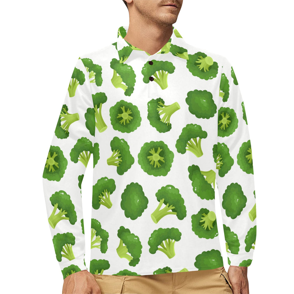 Cute broccoli pattern Men's Long Sleeve Polo Shirt