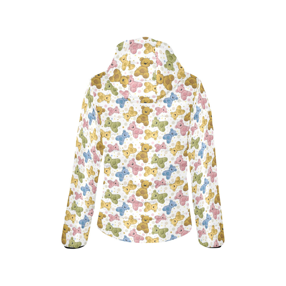 Teddy Bear Pattern Print Design 01 Women's Padded Hooded Jacket