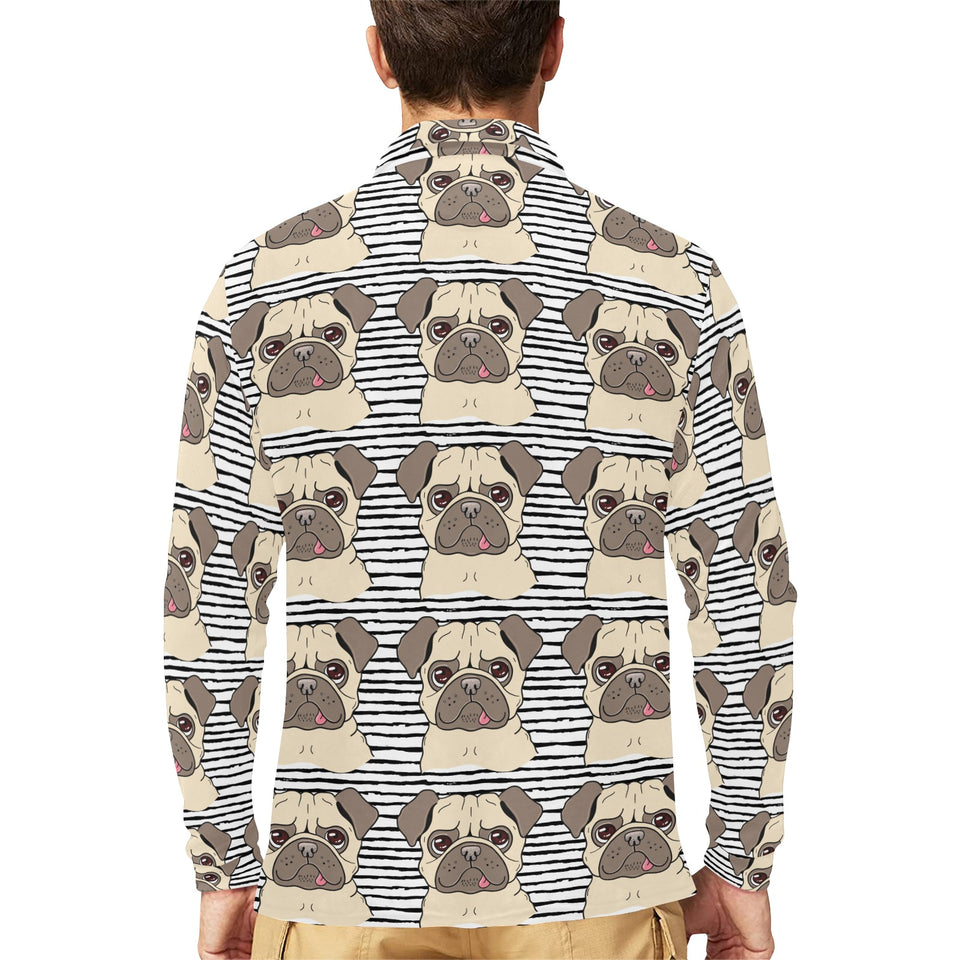 Happy pug pattern Men's Long Sleeve Polo Shirt