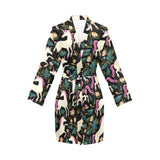 Unicorns forest background Women's Long Sleeve Belted Night Robe