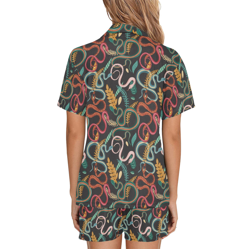 Colorful snake plant pattern Women's V-Neck Short Pajama Set