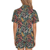 Colorful snake plant pattern Women's V-Neck Short Pajama Set