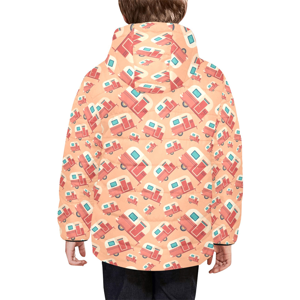 Camper Van Pattern Print Design 03 Kids' Boys' Girls' Padded Hooded Jacket