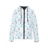 Blue Eiffel Tower Theme Pattern Print Design 01 Women's Padded Hooded Jacket