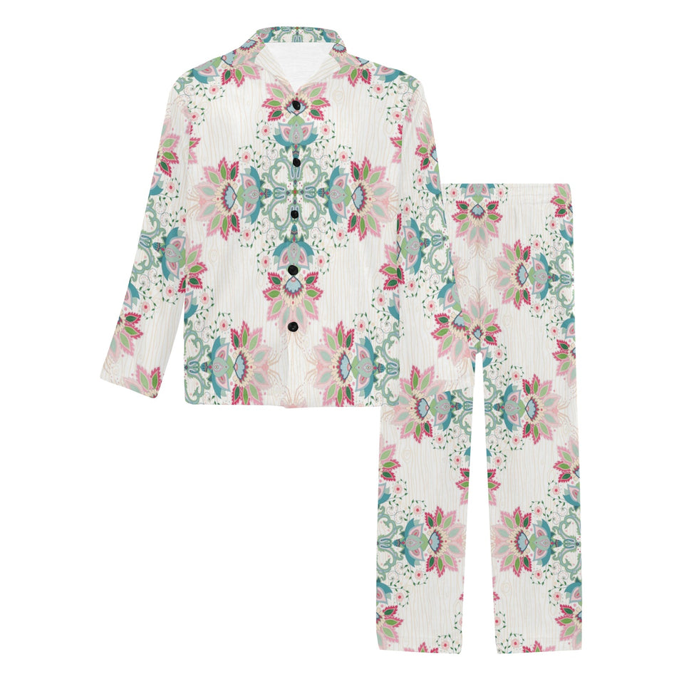 Square floral indian flower pattern Men's Long Pajama Set