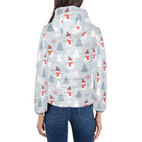 Snowman christmas tree snow gray background Women's Padded Hooded Jacket