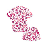 pink sketch tulip pattern Kids' Boys' Girls' V-Neck Short Pajama Set