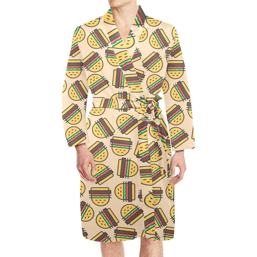 Hamburger Pattern Print Design 01 Men's Long Sleeve Belted Night Robe