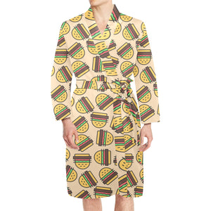 Hamburger Pattern Print Design 01 Men's Long Sleeve Belted Night Robe