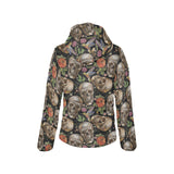 Skull rose humming bird flower pattern Women's Padded Hooded Jacket