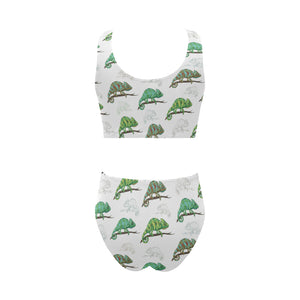 Chameleon lizard pattern Chest Bowknot High Waisted Bikini Swimsuit