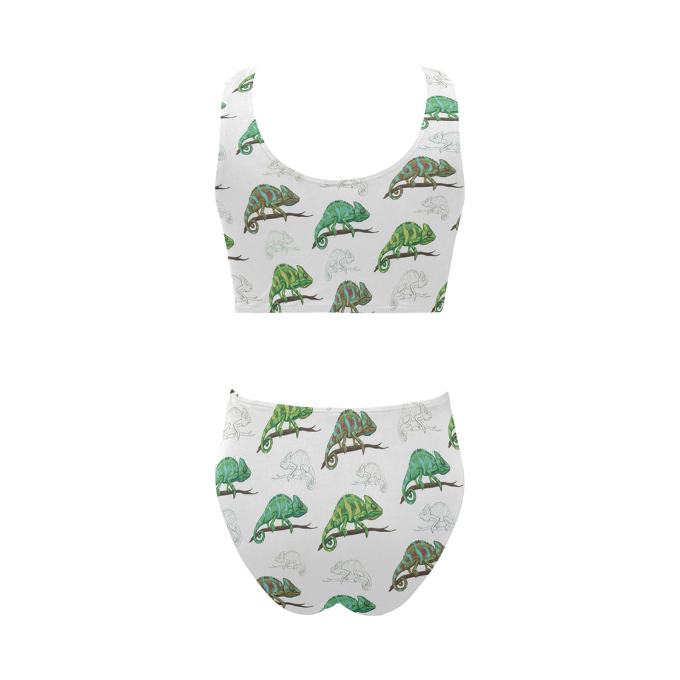 Chameleon lizard pattern Chest Bowknot High Waisted Bikini Swimsuit