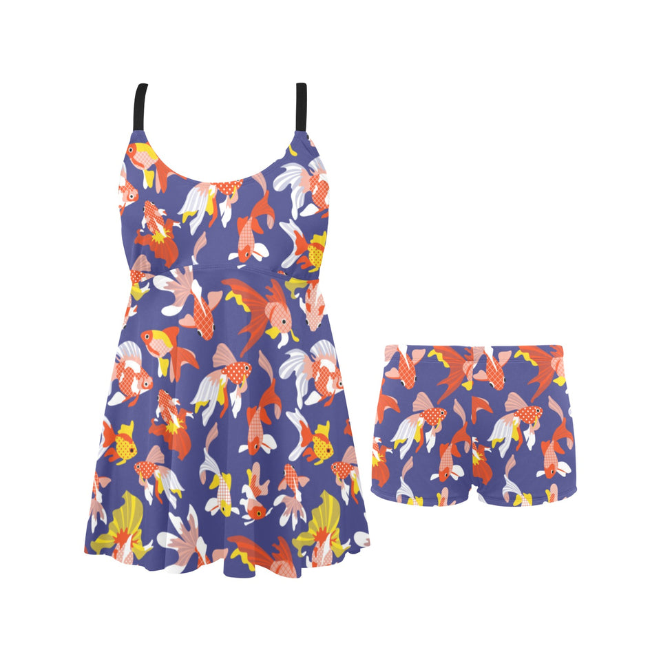 Goldfish Pattern Print Design 04 Chest Sexy Pleated Two Piece Swim Dress