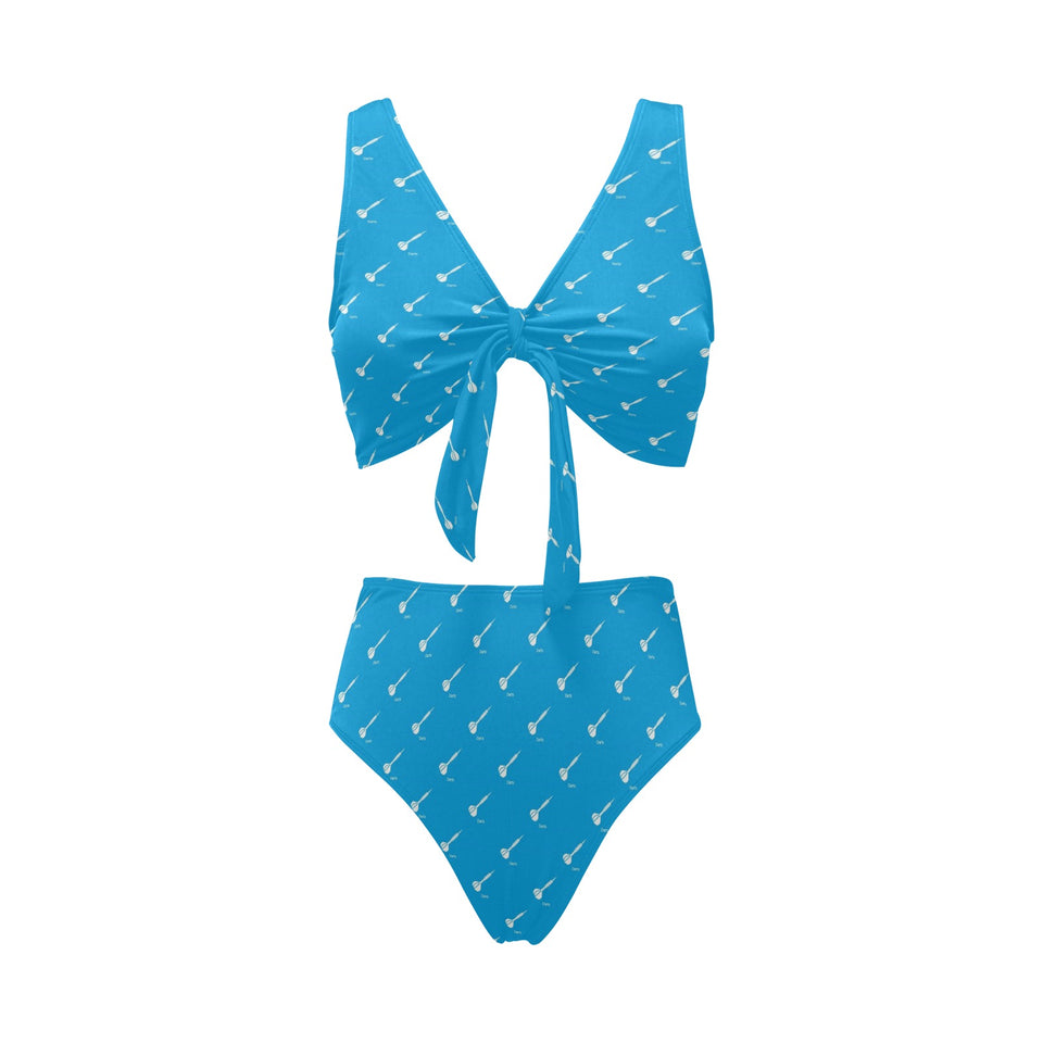 Darts Pattern Print Design 05 Chest Bowknot High Waisted Bikini Swimsuit