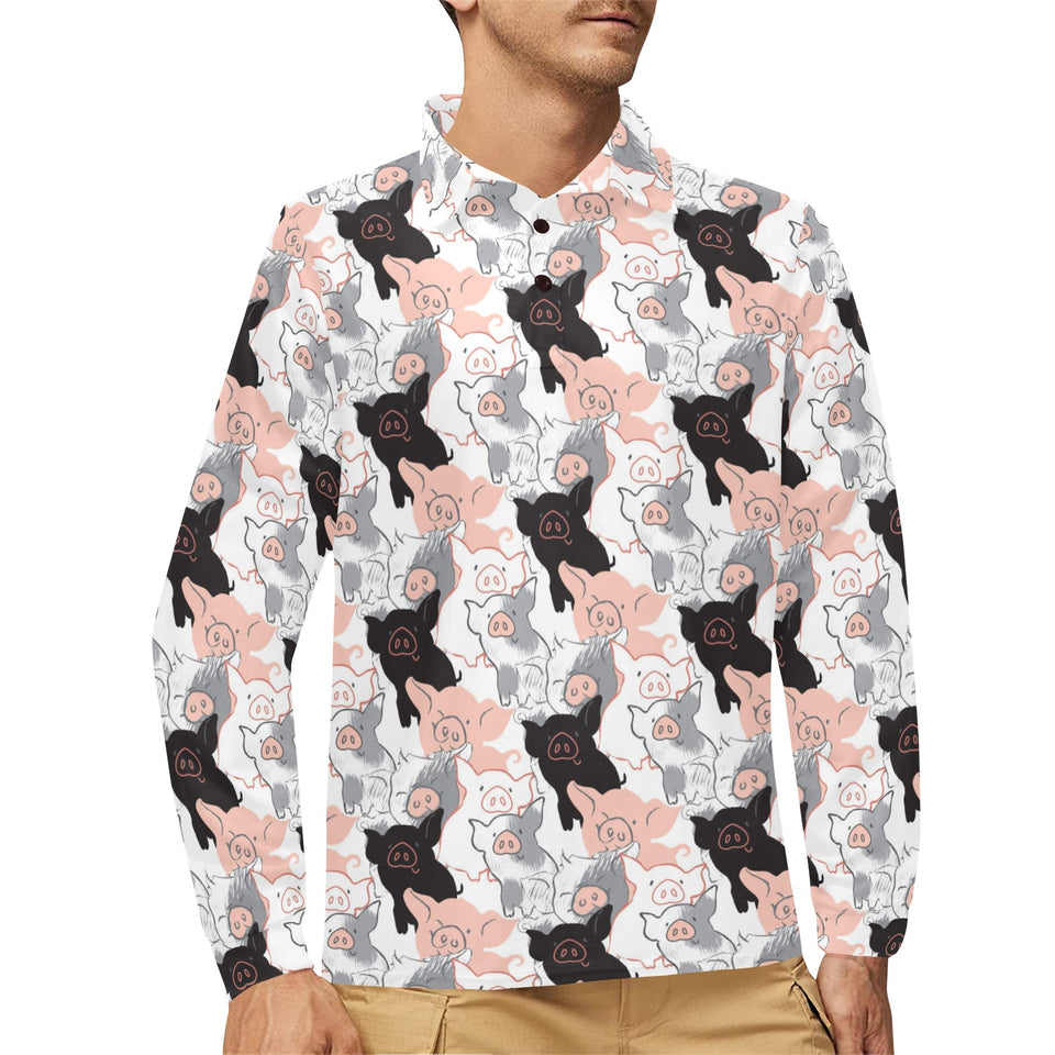 Pig Pattern Print Design 05 Men's Long Sleeve Polo Shirt