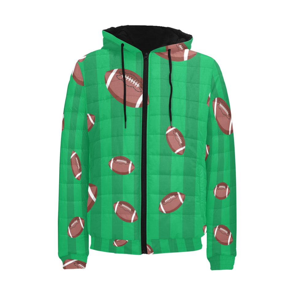 American football ball field background Men's Padded Hooded Jacket