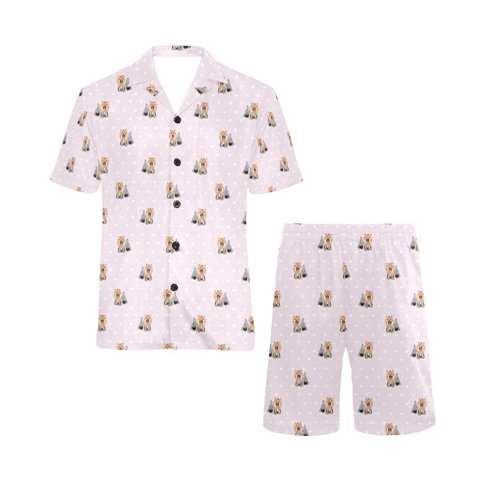 Yorkshire Terrier Pattern Print Design 02 Men's V-Neck Short Pajama Set