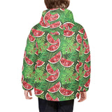 Watermelons tropical palm leaves pattern backgroun Kids' Boys' Girls' Padded Hooded Jacket