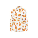 Brown pomeranian pattern Women's Long Sleeve Polo Shirt