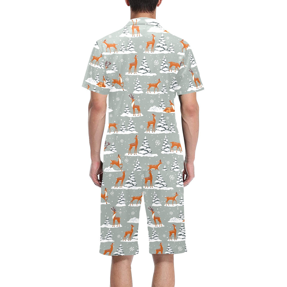 Beautiful deers Winter Christmas Men's V-Neck Short Pajama Set
