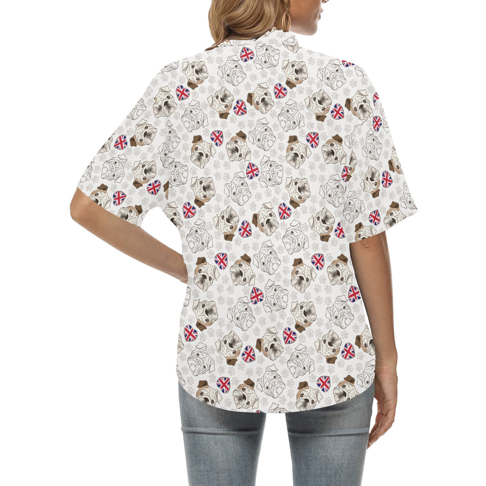 English Bulldog Pattern Print Design 01 Women's All Over Print Hawaiian Shirt