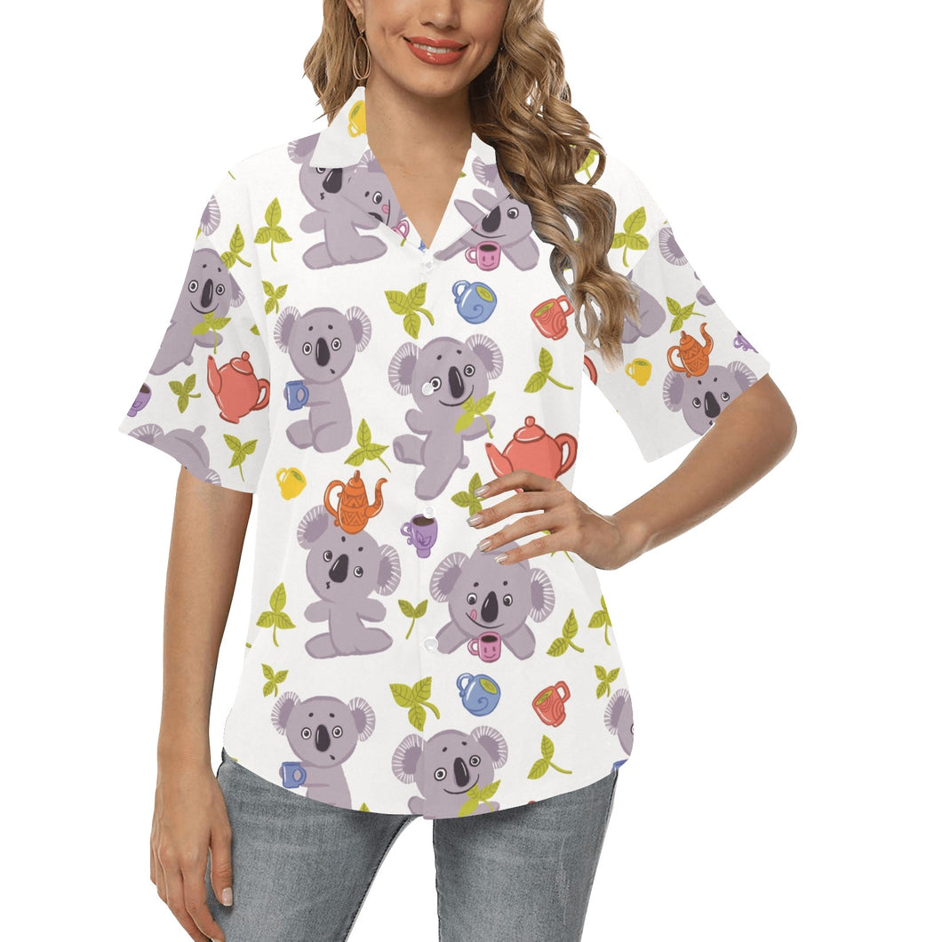 Cute koalas teapots tea Women's All Over Print Hawaiian Shirt