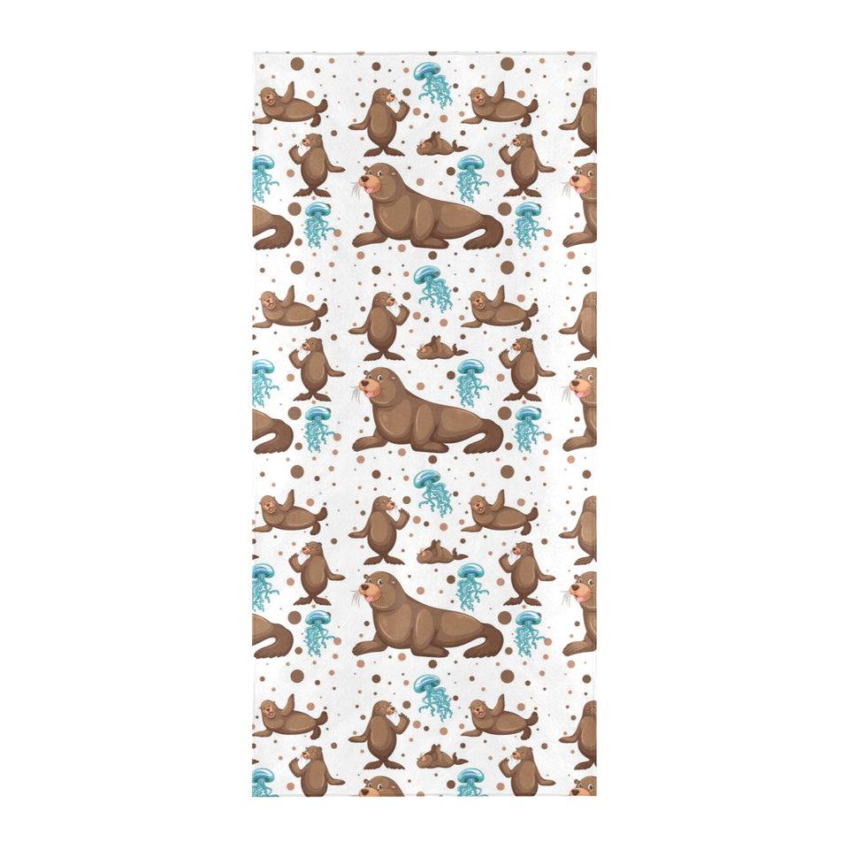 sea lion Seals jellyfish pattern Beach Towel