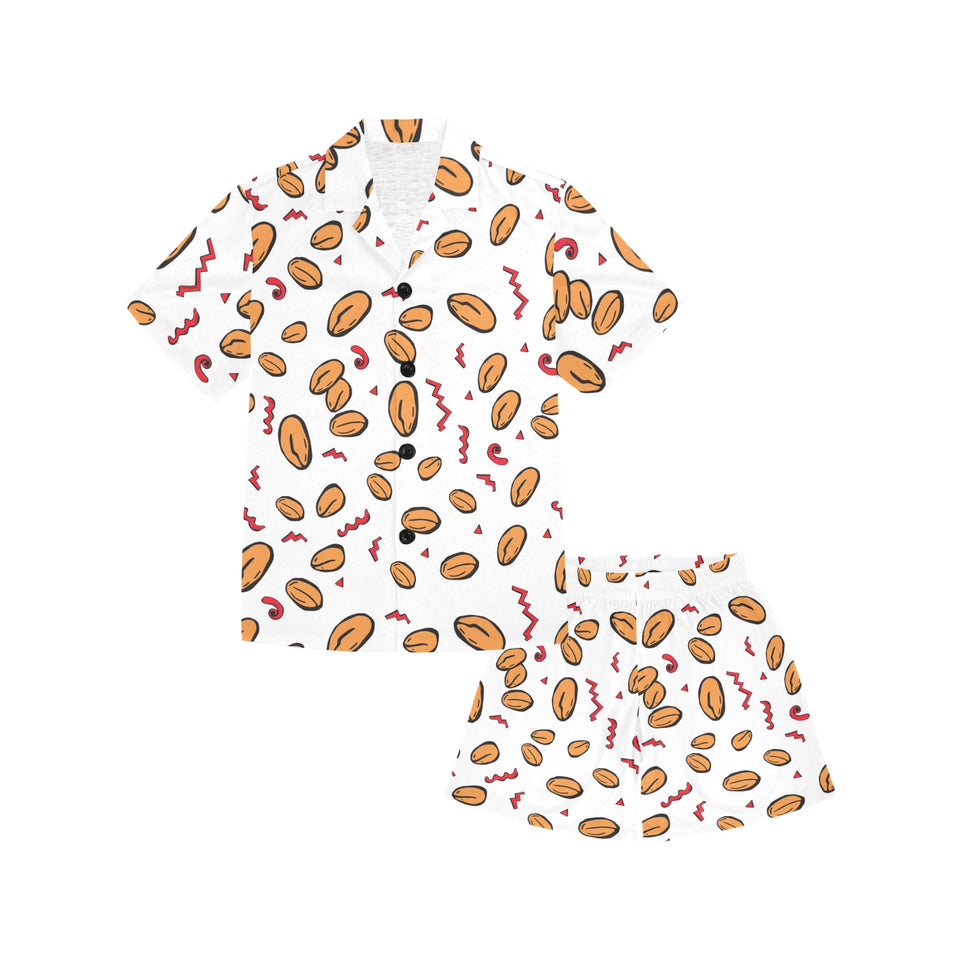 peanuts pattern background Kids' Boys' Girls' V-Neck Short Pajama Set