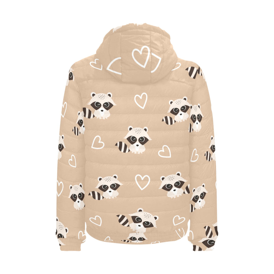 Cute raccoon heart pattern Men's Padded Hooded Jacket